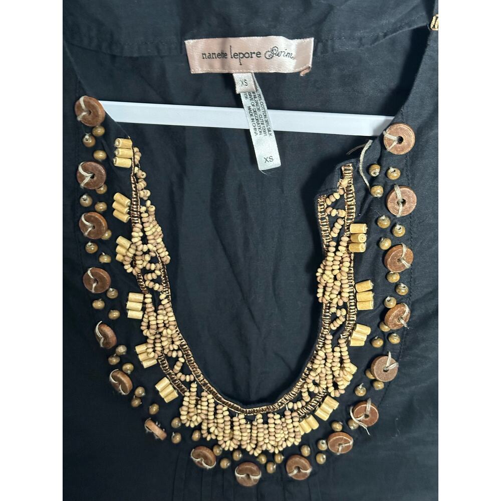 Nanette Lepore XS Silk Blend Wooden Beaded Black Swim Cover-up Embroidered boho - Picture 3 of 7